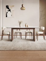Table à manger en bois massif de style américain, nouveau modèle 2025, avec plateau en dalle de roche, idéale pour les petits appartements, au design mid-century.