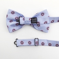 Nœuds Papillon en Soie 100% pour Hommes, Personnalisés, Tissés, Ajustables, Pré-noués, Motif Géométrique Fleur Bleu Poussière, Vente en Gros