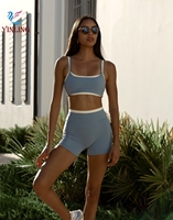 Ensemble de vêtements de sport personnalisés avec logo, soutien-gorge de sport à double couche et short, ensemble 2 pièces pour femmes, couleur contrastée, gym, pilates, entraînement, yoga