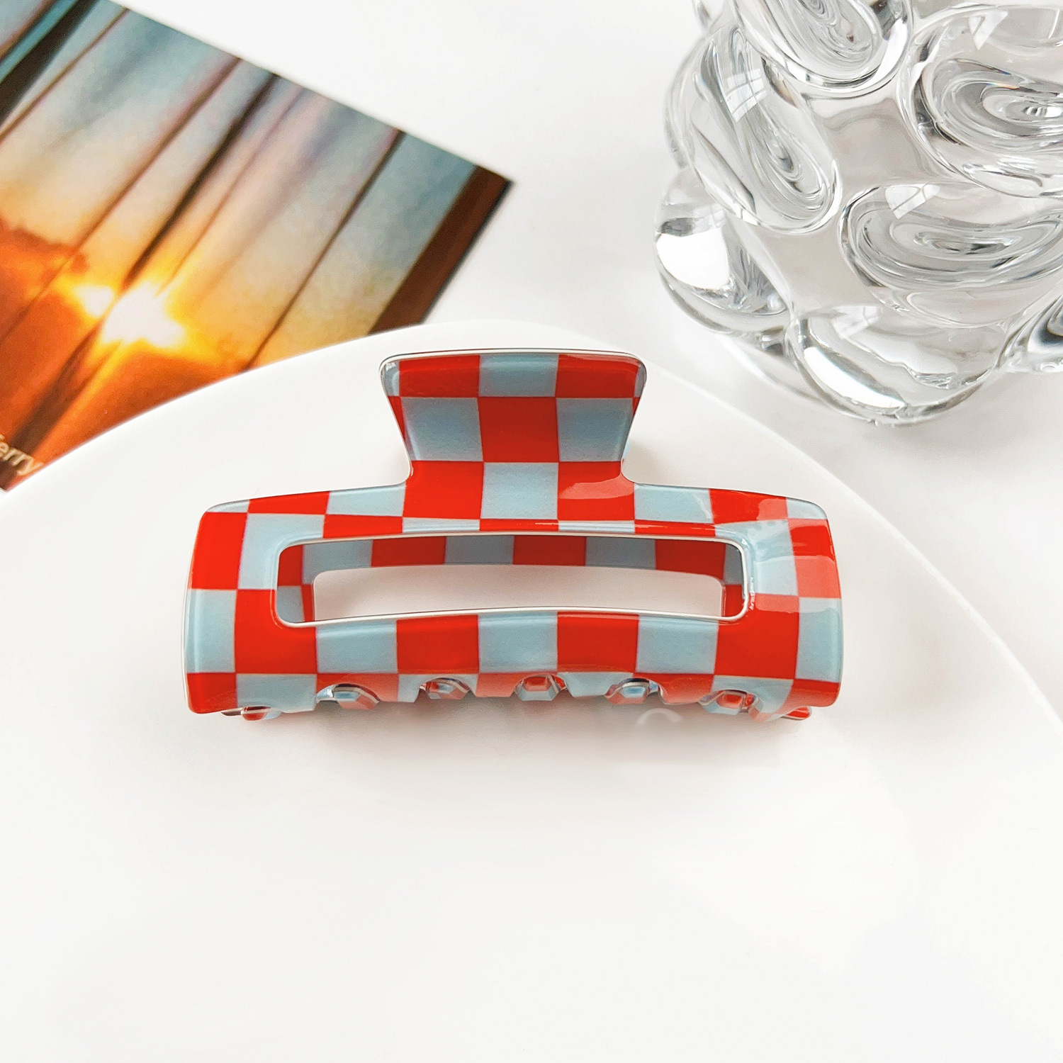 8cm Long red and blue check pattern