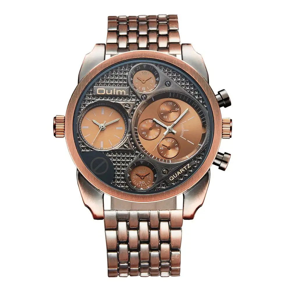 Oulm 9316, venta al por mayor, reloj de cuarzo para hombre chino, banda de acero inoxidable ECO, cronómetro de 4 zonas horarias, 24 horas, nuevo reloj de pulsera de negocios