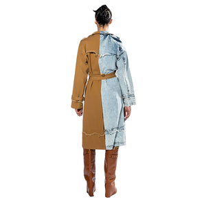 Invernale a maniche lunghe con risvolto doppio petto sfilacciato orlo mezzo acido lavaggio Denim con classico Trench cappotto al ginocchio da <span class=keywords><strong>donna</strong></span> - Product Image 3