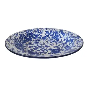 Dia 22 cm Wholesale Round Enamel Camping Plate With Splatter Finishing Enamel Plate