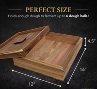 Boîte de levage pour pâte à pizza en bois d'acacia 16"x12" avec couvercle, plateau de fermentation de la pâte avec spatule et livre de recettes pour la pâtisserie à domicile