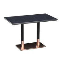 Populaire Commercial Restaurant Café Dessert Boutique Durable Fritté Pierre Artificielle Marbre En Acier Inoxydable Pieds Base Table À Manger