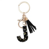 Aanpasbare DIY Epoxyhars sleutelhanger met gouden folie letter alfabet hanger, fruit rechthoek & kattenpatroon ketting, bulk verkrijgbaar