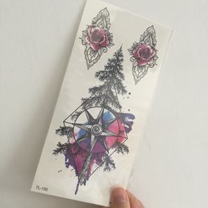 สติกเกอร์รอย<span class=keywords><strong>สัก</strong></span>ชั่วคราวศิลปะร่างกายสีสันสดใส<span class=keywords><strong>รูป</strong></span>กุหลาบแดงต้นไม้เข็มทิศดอกไม้ครึ่งแขน - Product Image 2