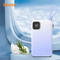 Banque d'alimentation à affichage numérique, charge rapide, Mini banque d'alimentation à chargeur Mobile 10000mAh avec câbles de données intégrés