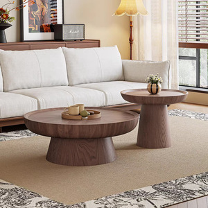Tavolino da Tè Rotondo in Legno Massello, Tavolino da Caffè in <span class=keywords><strong>Noce</strong></span>, Design Artistico Italiano - Product Image 2