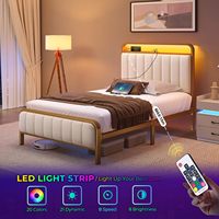 Tête de lit USB à LED Mobilier simple rembourré en métal Lit en fer forgé Lits simples/doubles en métal