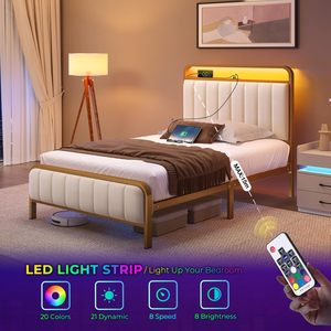 Tête de <span class=keywords><strong>lit</strong></span> USB à LED Mobilier <span class=keywords><strong>simple</strong></span> rembourré en métal <span class=keywords><strong>Lit</strong></span> en <span class=keywords><strong>fer</strong></span> <span class=keywords><strong>forgé</strong></span> Lits simples/doubles en métal - Product Image 3