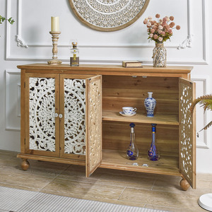 HOME Farmhouse <b>Rustic</b> Eco Friendly Dining Room Large Hand Carved Door Natural Wood <b>Sideboard</b> Cabinet for Kitchen & Entry - Product Image 4