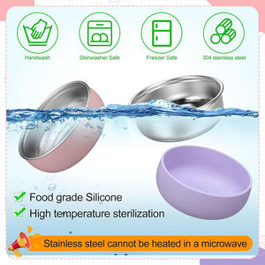 Bandeja de comida para bebés con ventosa de silicona antideslizante, tazón de comida para niños, tazón de acero inoxidable 304 para niños pequeños - Product Image 3
