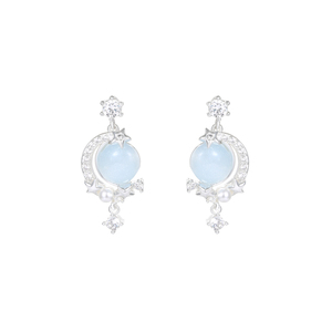 Boucles d'oreilles pendantes KAVNAR en laiton plaqué argent épais, avec pierre <span class=keywords><strong>de</strong></span> lune œil <span class=keywords><strong>de</strong></span> chat, zircon cubique et perle, pour femme - Product Image 3