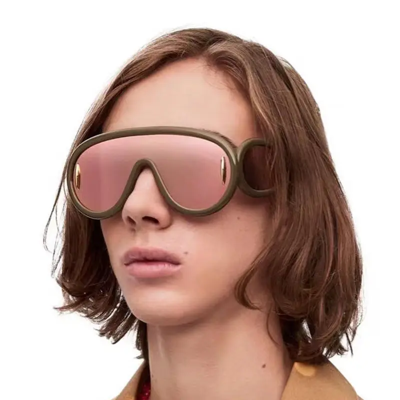 2023 Y2K Style Hot Custom Logo Oversized Square Frame Sunglasses For Women Olive Green Temple Fashion Sunglasses