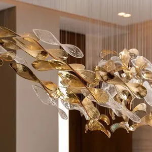 新しいデザインカスタマイズされたモダンな大型ガラスペンダントランプビッグヴィラプロジェクトLEDシャンデリア照明