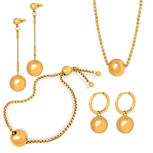 Wholesale Custom 4piece Jewelry Sets 18K Gold Plated Stainless Steel Ball Pendant Necklace Bracelet Earrings Jewelry Sets Women