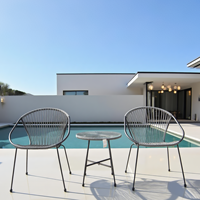 Ensemble de 3 chaises de bistrot en rotin de type corde ronde avec dessus en verre table de conversation chaises d'extérieur pour patio jardin arrière-cour