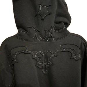 定制男装仿旧套头衫连帽衫酸洗复古水洗男士街装定制贴花刺绣连帽衫 - Product Image 3