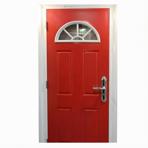 Porte d'entrée en acier à 4 panneaux avec verre demi-lune, porte extérieure battante, design traditionnel - Product Image 1
