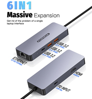 Hub USB-C 6-in-1 OEM Multifungsi, Stand Laptop dari Aluminium Alloy, 100W PD 3.0, 6 Port untuk 2.0 Type-C OTG, Tersedia