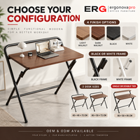 Bureau d'ordinateur pliable avec structure en métal et plateau en imitation bois pour la maison, l'étude et les petits bureaux
