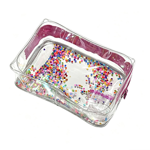 Borsa Cosmetica Glitterata <span class=keywords><strong>Trasparente</strong></span> in PVC, Pochette Impermeabile con Coriandoli e Sabbie Mobili, Astuccio da Viaggio Scintillante per Trucchi da Donna - Product Image 4