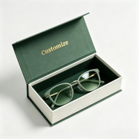 Boîte à lunettes de luxe personnalisée avec logo vert sauge, insert en velours, boîte rigide en carton magnétique pour l'emballage des lunettes de soleil