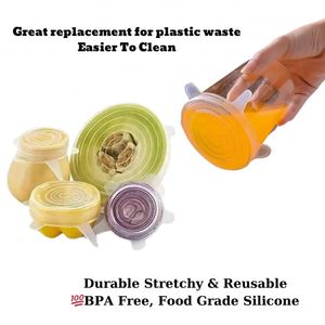 Ensemble de 6 couvercles en silicone pour tasses et récipients alimentaires, couvercles ronds flexibles, réutilisables, écologiques, sans BPA, ajustement extensible - Product Image 4