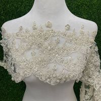 Dentelle brodée perlée en maille de 21 cm en stock pour vêtements ethniques et Hanfu, bandes DIY