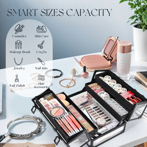 Clear Acrylic <b>Makeup</b> Train Case Aluminum Frame Portable Artist Cosmetic Storage <b>Box</b> with Foldable Trays Travel Nail Organizer - Product Image 2