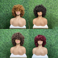 Super Perruques à Double Tissage de Cheveux Humains Fabriquées à la Machine avec Frange Fumi Bouclés Coiffures Densité 250 Non Lace Couleur au Choix