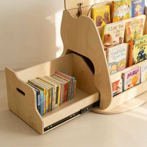 Estantería para niños de madera maciza, 4 niveles con cajón, almacenamiento multifuncional para libros, juguetes, papelería - Product Image 3