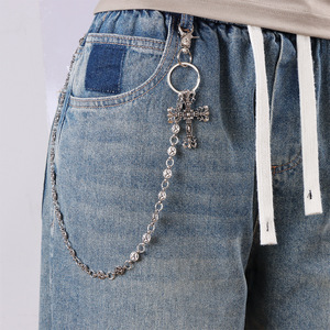 Chaîne de taille Yueli en argent tibétain, style hip-hop punk européen et américain, avec pendentif croix et étoile, chaîne décorative unisexe pour jean - Product Image 2