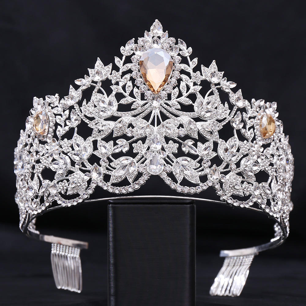 Thick silver white diamond champagne hair comb