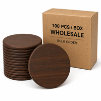 Lot de 100 sous-verres ronds en bois de noyer de 10 cm, vierges pour gravure laser personnalisée, pour vignerons et entreprises de cadeaux d'affaires