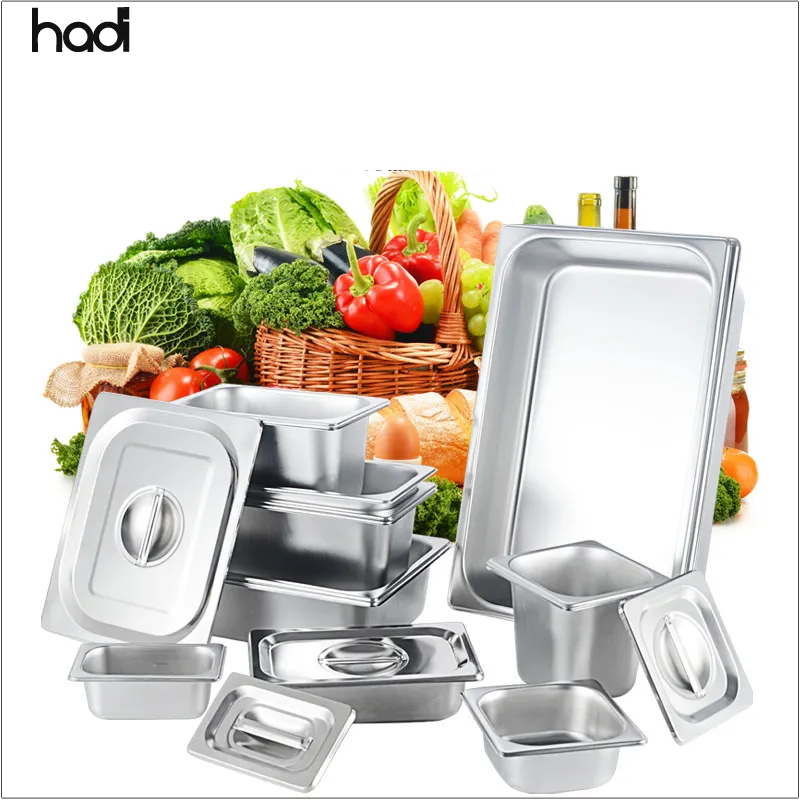 HADI mutfak ekipmanları ve kullanımları ticari paslanmaz çelik gıda depolama tava seti gümüş paslanmaz çelik gn pan gıda kabı