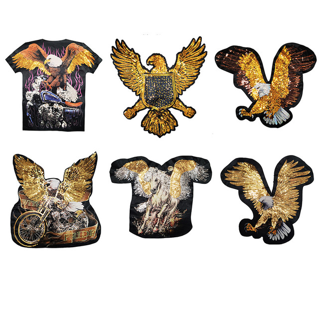 Eagle Printed Bead Embroidered Patch Clothing Jacket Denim Decorative Patch DIY Sequin Large Patch