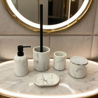 Ensemble d'accessoires de salle de bain de haute qualité en résine à l'aspect marbre, 5 pièces, distributeur de lotion, porte-brosse à dents, porte-brosse de toilette