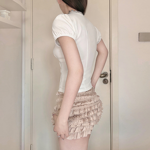 Women's White Summer Woven Breathable Lace Trim Blouse Classic Button V Neck Pleated Front Logo Casual Workwear Office <b>Shirt</b> - Product Image 6