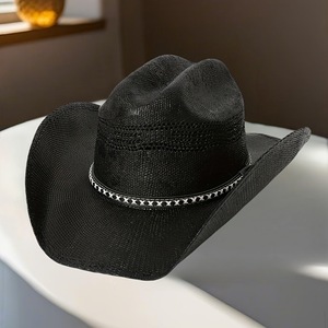 Alta calidad nueva playa a granel gran diseñador tejido a mano mujeres vaquero vaquera verano Natural borde deformado <span class=keywords><strong>Sombrero</strong></span> vaquero <span class=keywords><strong>sombrero</strong></span> de paja - Product Image 3