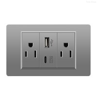 Prise murale avec interrupteur, chargeur USB Type-C, panneau tactile, matériau PC durable, indice IP24, 16A 250V, double interrupteur, design moderne