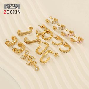 Zogxin Huggie Earrings 18K Gold Plated Stainless Steel Geometric Shape With Crystal Inlay For Women Party Jewelry - Product Image 1