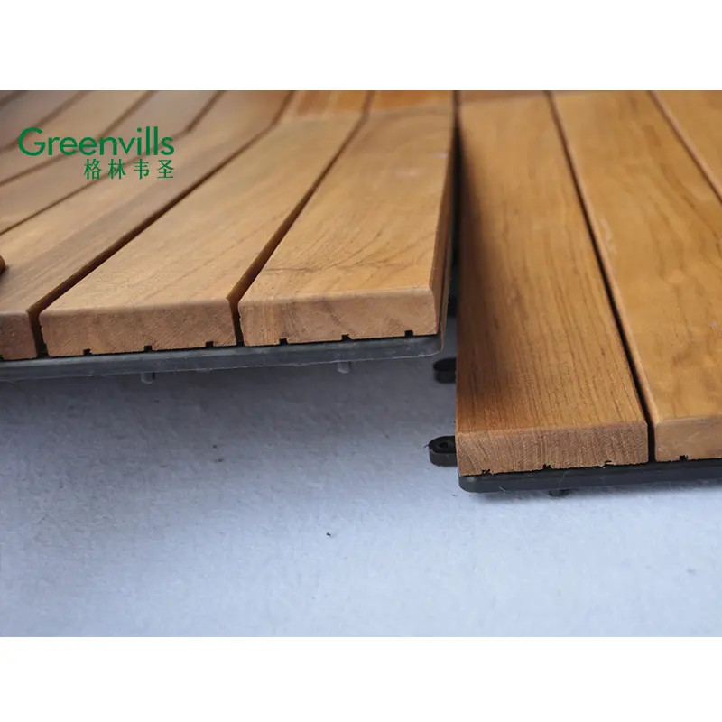 Guangzhou DIY Interlocking deck tiles Waterproof Burma Teak solid wood outdoor garden path decking tiles