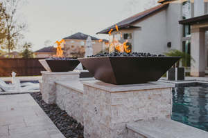 Gas Outdoor Firepit Water Feature Low Smoke Square 3mm Thick Natural Rusted Corten Steel <b>Fire</b> <b>Pit</b> Water Bowl for Swimming Pool - Product Image 4