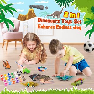 Educational Arts and Crafts DIY Gifts 2 in 1 <strong>Dinosaurs</strong> <strong>Painting</strong> Pull Back Cars Set - Product Image 4