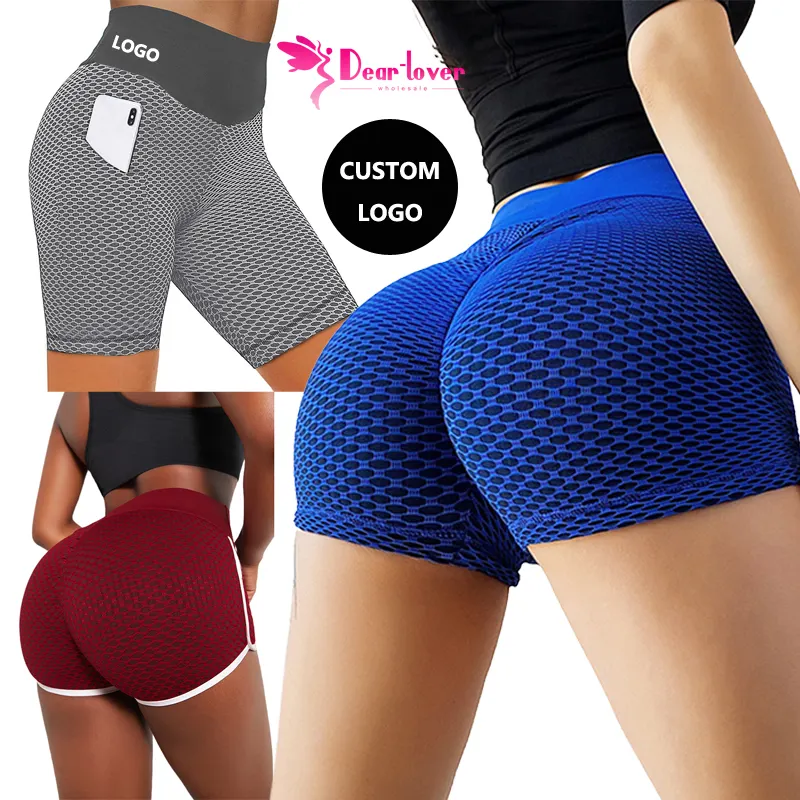 Wholesale Custom Logo Women Solid Color High Waist Gym Bike Activewear Sports Running Workout Scrunch Butt Fitness Yoga Shorts