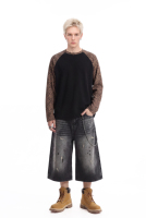 T-shirt à manches longues en coton mélangé pour homme avec logo personnalisé, col rond, manches raglan à imprimé léopard, style streetwear décontracté, fabricant OEM