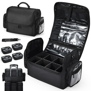 Large <b>Makeup</b> Artist Travel <b>Case</b> with 4 Clear Storage Pouches Shoulder Strap Adjustable Dividers Travel Cosmetic Organizer Bags - Product Image 1