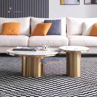 Ensemble de table basse ronde en marbre et acier inoxydable doré, style moderne minimaliste de luxe, meubles de salon